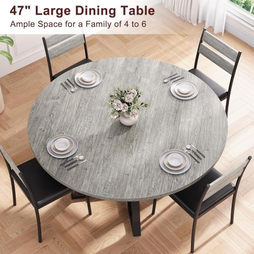 Size 47 Color Grey Round Dining Table for 4,Kitchen Dining Room Circle Dinner Pedestal Table,Space Saving Wood Kitchen & Dining Room Furniture (Grey, 47In)