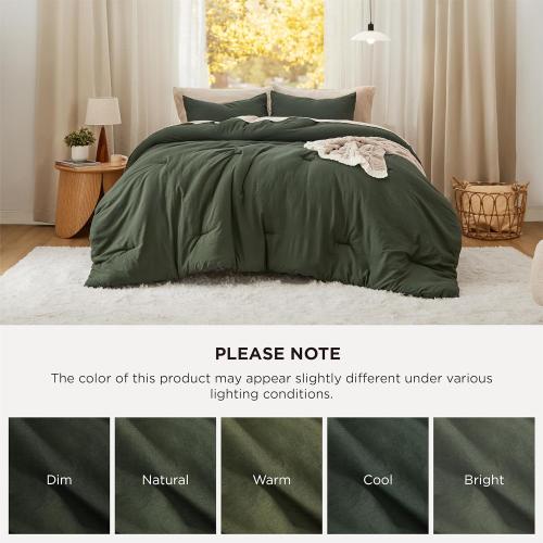 Bedsure Super King Plus Comforter Set, Dark Green Soft Prewashed Bedding for All Seasons, 3 Pieces GentleSoft™ Bed Set, 1 Lightweight Comforter (128x120) and 2 Pillowcases (20x36)