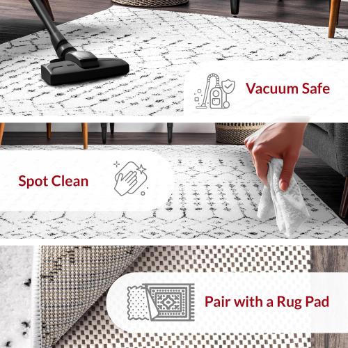 nuLOOM 5x7 Moroccan Blythe Area Rug, White and Black, Faded Bohemian Design, Stain Resistant, For Bedroom, Dining Room, Living Room, Hallway, Office, Kitchen, Entryway