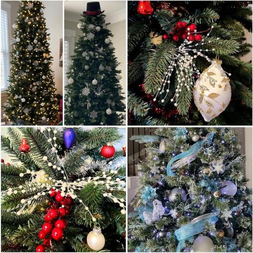 60 Pieces Pearl Stick Stems Bouquets, 4mm Bead String Garland Beaded Spray Filler Floral Arrangements Tree Picks Wedding Party Decoration, Christmas Tree Picks (Gold)