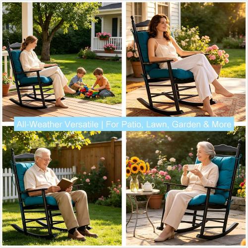 QILLOWAY Outdoor Chair Cushion for Patio Furniture, Waterproof Patio Cushions Set of 2 with Ties, Fade Resistant Replacement Pads for Outdoor Rocking Chairs,Peacock Blue