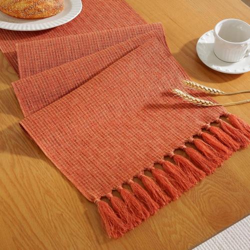 Orange Laolitou Rustic Fall Table Runner with Tassels, Boho Farmhouse Thanksgiving Table Runners dor Holiday Party, Wedding and Dining Table Decor, Orange
