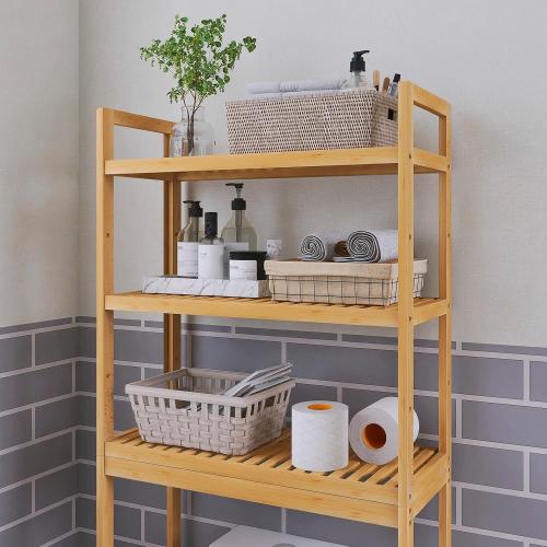 SMIBUY Bathroom Storage Shelf, Bamboo Over-The-Toilet Organizer Rack, Freestanding Toilet Space Saver with 3-Tier Adjustable Shelves (Natural)