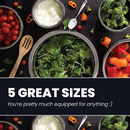 WHYSKO Stainless Steel Mixing Bowl Set, 10 Piece Stainless Steel Mixing Bowls with Lids Set for Food Prep Storage and Serving, Dishwasher Safe for Kitchen Baking Cooking, Silver