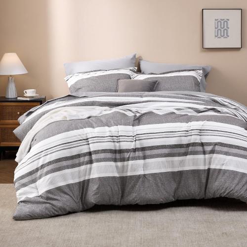 Bedsure large Comforter  Grey and White  Striped Bedding Set for All Seasons, Reversible,  with Comforter,