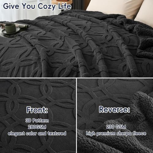 Fleece Blanket King Size for Bed, 510GSM Fleece Lightweight Yet Warm Blanket, No Shed No Pilling, Tufted Jacquard Cozy Thick Bed Throw for Home Decor Christmas, Dark Grey