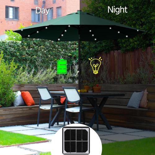 Yaheetech 9FT Patio Umbrella with Solar Lights - UV Protection Market Table Umbrella w/ 32 LED Lights & Push Button Tilt & Crank Lift System for Garden/Lawn/Deck/Backyard/Pool,Dark Green