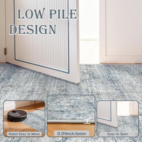 9x12 Washable Rug for Living Room - Abstract Large Rugs for Bedroom, Indoor Non-Slip Soft Carpet,Blue Gray