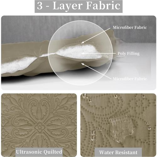 Easy-Going Reversible Quilt Set Full/Queen, Bedspread with 2 Shams | Damask-Beige/Beige, Lightweight Microfiber Bed Comforter, 1 Quilt   2 Pillow Shams, All-Season Coverlets for Bedroom