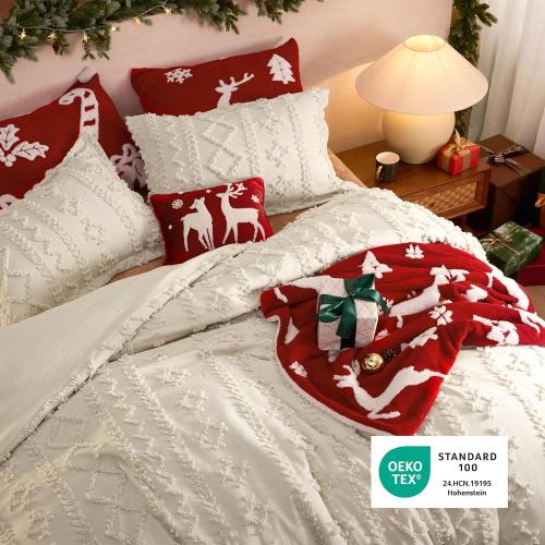 Bedsure Tufted Boho Comforter Set Twin Size - Beige Boho Bed Set, GentleSoft™ 2 Pieces Farmhouse Shabby Chic Embroidery Bedding, Gifts for Woman, Soft Jacquard Twin Comforter for All Seasons