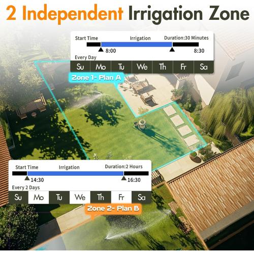 Diivoo Sprinkler Timer 2 Zone, Programmable Water Hose Timer 2 Outlet for Garden, Outdoor Automatic Irrigation System IPX5 Waterproof with Rain Delay/Manual for Lawn, Yard, Pool