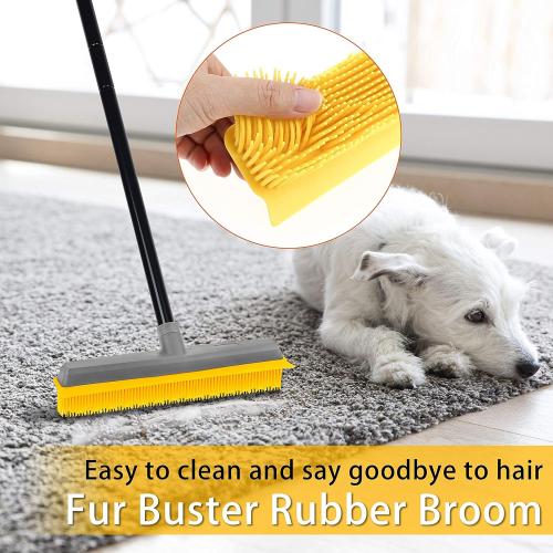 Pet Hair Broom Rubber Broom 59 Long Handle with Build-in Squeegee for Sweeping Hardwood Floor Tile