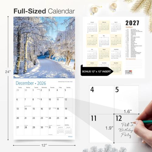 RED EMBER Untamed & Beautiful Pathways 2026 Wall Calendar 12 Month | 12 x 24 Open | Thick & Sturdy Paper | Giftable | Scenic Nature Calendar 2026