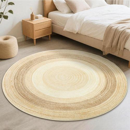 Carvapet 5 ft Round Washable Rug, Imitation Jute Low Pile Circle Carpet with Non Slip Rubber Backing, Foldable Stain Resistant Area Rug for Living Room Bedroom Office Bathroom