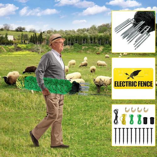 Electric Fence Netting, 164'L x 42.5 H Movable Livestock Nets for Sheep, Hogs, Cattle, PE Net Fencing Kit with 14 Posts Double Spiked, Electric Fencing for Backyards, Homesteaders, Farms Ranches