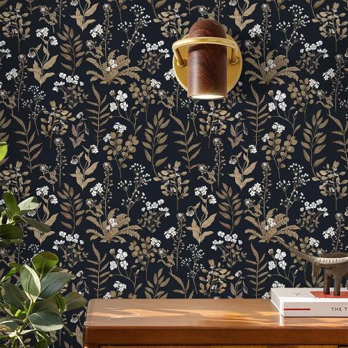 Abyssaly Peel and Stick Wallpaper Vintage Wallpaper Floral Contact Paper for Bedroom Shelf Liner Decor (Black, 17.7 x 118)