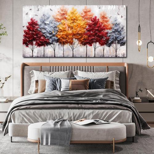 ENTANUB Birch Tree Wall Art for Living Room, Colorful Canvas Wall Picture for Bedroom, Forest Print Painting Decor, Large Size (Littles scratch)