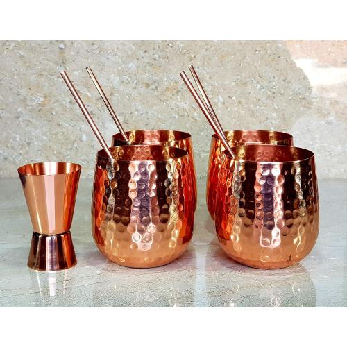 Set of 4 eSplanade Moscow Mule Cocktail Copper Mugs - Set of 4 Mugs, 4 Copper Straws, and a Peg Measurer