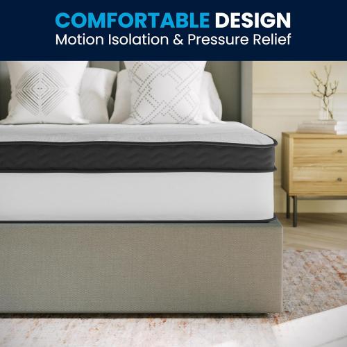 Flash Furniture Capri Comfortable Sleep 12 Hybrid Pocket Spring and Foam Mattress in a Box, Foam Pocket Spring Hybrid Mattress for Pressure Relief, Queen