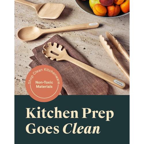 Caraway Wooden Utensil Set - 5 Piece Cooking Utensil Set - Spoon, Server, Scraper, Spatula, & Tongs - Made From FSC-Certified Birch Wood - No Microplastics