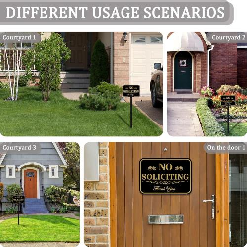 Large No Soliciting Sign with Stake,14 x 10 Inch 40-mil Thick Aluminum,37 Inch Long Adjustable Height,Outdoor Metal No Soliciting Yard Sign for House/Front Door and Business