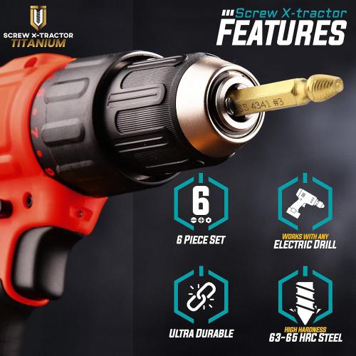 Damaged Screw Extractor Kit and Stripped Screw Extractor Set. Its A HassleFree Broken Bolt Extractor and Screw Remover Set (6 Piece Titanium)