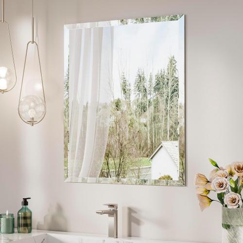 Keonjinn Size 22 x 30 Inch Frameless Bathroom Mirror, Beveled Mirrors for Bathroom Sink, Shatterproof Wall Mirror, Modern Decorative for Living Room, Entryway, Bedroom, Horizontal/Vertical