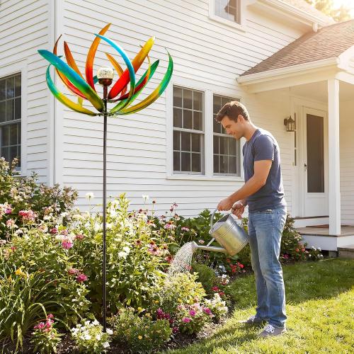Large Solar Wind Spinners for Yard and Garden-82.6 Inch 360° Metal Wind Sculptures Outdoor Clearance Kinetic Windmills with Multi Color Led Glass Ball