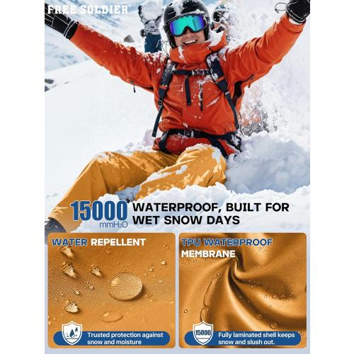FREE SOLDIER Men's Waterproof Snow Insulated Pants Winter Skiing Snowboarding Pants with Zipper Pockets medium