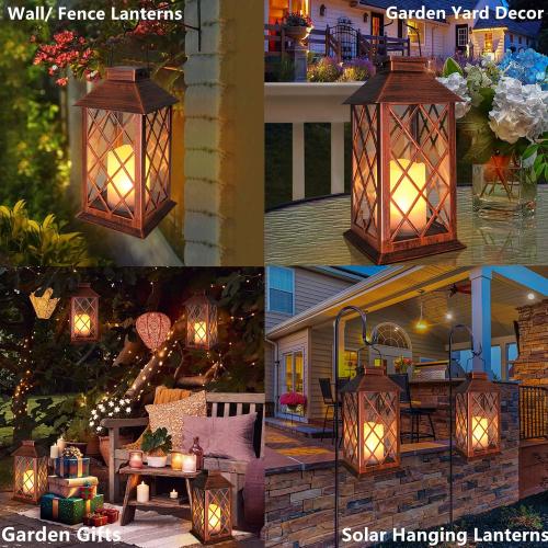 TAKE ME Size  14 Solar Lantern Outdoor Garden Hanging Lantern Waterproof LED Flickering Flameless Candle Mission Lights for Table,Outdoor,Mothers Day Gifts Mom Wife