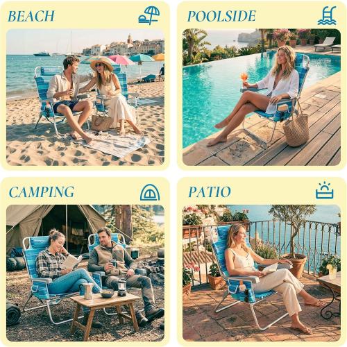 Tall Beach Chairs for Adults, Portable Folding High Seat Backpack Beach Chair Heavy Duty 5-Position Lay Flat with Cooler Bag, Cup Holder for Outdoor/Lawn/Trip/Picnic/Fishing/Camping
