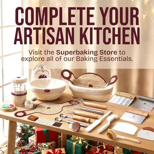 Superbaking Banneton Bread Proofing Basket, Sourdough Bread Baking Supplies, Round 9 Inch Sourdough Starter Kit, Proofing Basket for Baking, Bread Making Supplies Tools, Banneton Basket Gift Set