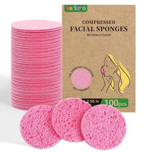 100-Count Compressed Facial Sponges, Natural Cellulose Face Sponges for Cleansing, Exfoliating, Washing face, Makeup Removal, and Spa Use - Travel Skincare Essentials for women