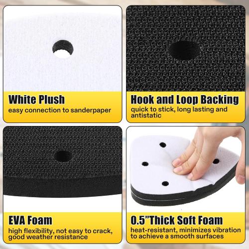 5 Pcs 6 Holes Foam Sanding Pads with 30 Pcs Mouse Sander Sandpaper