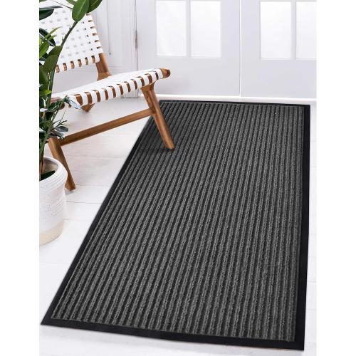 WATERPROOF MaxMat® Extra Large Commercial Floor Mat, 3 x 5 Feet Rubber Border Heavy Duty Door Mat, Waterproof, Low-Profile, Easy to Clean, Rubber Entry Mat (Charcoal Grey)