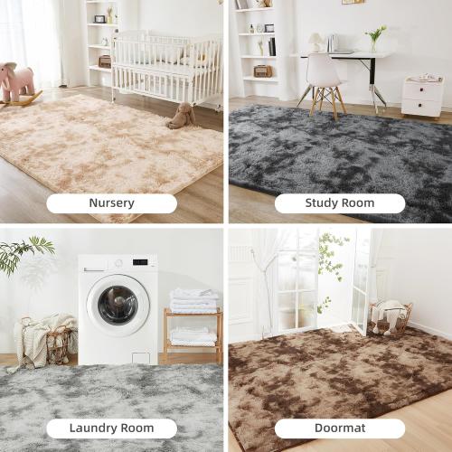 Litanika 4x6 Shag Area Rug for Living Room Bedroom, Tie-Dyed Beige High Pile Soft Plush Shaggy Furry Cream Bedside Playroom Dorm Carpet, Non-Slip, Non-Shedding Modern Indoor Floor Rug