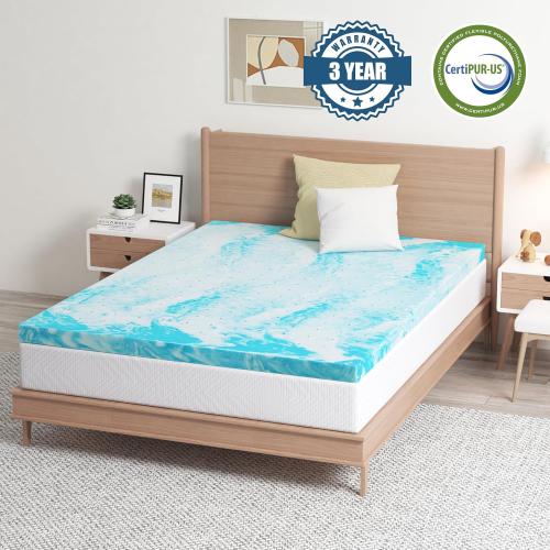 EGO 2 Inch Twin Mattress Topper Gel Memory Foam for Pressure Relief | Cooling Gel Infused, Dorm Room Essentials Bed Topper in a Box, CertiPUR-US Certified, 75Lx38W