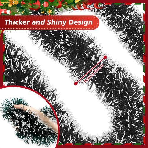 50FT Tinsel Christmas Garland Metallic Twist Garland Shiny Hanging Tinsel for Christmas Tree Party Supplies Indoor Outdoor Home Xmas Decoration (Green/White)