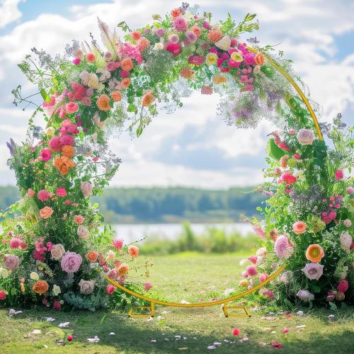 Minetom 6.6FT Round Metal Backdrop Stand with White Wedding Arch Cover Spandex, Gold Wedding Balloon Arch Backdrop Stand Round Arch Frame for Birthday Party Baby Shower Graduation Ceremony Decoration