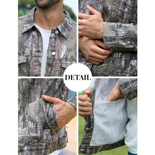 Yuanbang Camo Jackets for Men Trucker Unlined Camouflage Coats Hunting Clothes (Size L)