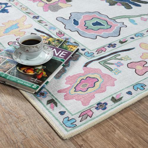 Fame Living Colorful Oushak Rug, Modern, Vintage, Turkish, Eclectic, Floral, Pastel, Washable, Large Area Rugs for Living Room, Dining, Bedroom, Girls, Boys, 7'5x9'8