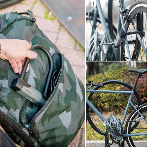 Grey and Black 4Ft Via Velo Bike U-Lock with Cable, Heavy Duty Anti-Theft Bicycle U Locks with 8mm Braided Steel and 3 Keys, 4ft Length Security Cable for Bike, Scooter Mountain Road Bike