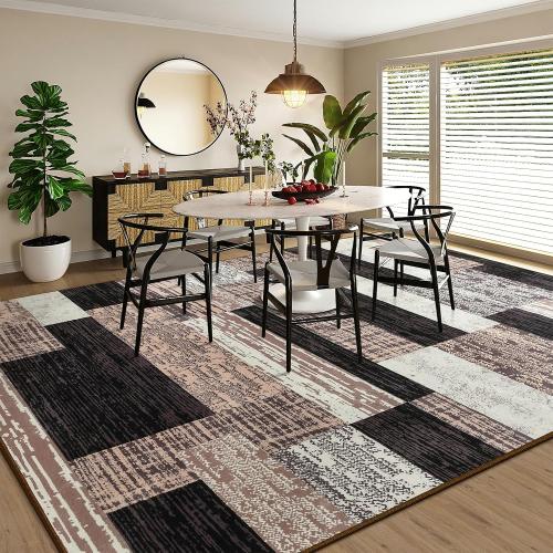 Large Area Rugs,Modern Geometric Patchwork Floor Decor for Bedroom Aesthetic Carpet, Rockwood Collection, Indoor Rugs for Living Room Dining Room Nursery Office Machine Washable Rug, Chocolate