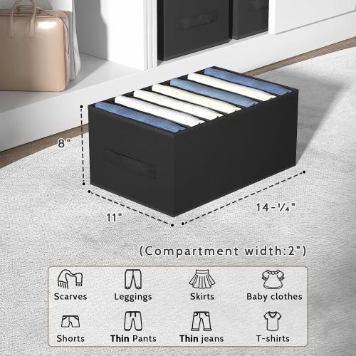 3-Pack Wardrobe Clothes Organizer 7 Grids Pants Organizer for Closet Foldable Closet Organizers and Storage for Jeans Shirts Pants, Black