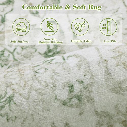 Green Area Rugs 8x10 Rugs for Living Room, Traditional Washable Rugs for Bedroom Distressed Large Area Rug Living Room Rug Non Slip Rug Carpet for Dining Nursery