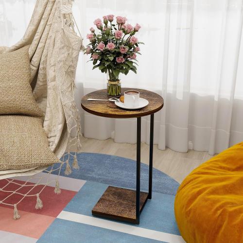 Set of 2 Color Brown  C Table End Table Set of 2,C Shaped End Table for Round,Round Side Table is Suitable for Living Room and Bedroom.(Brown)