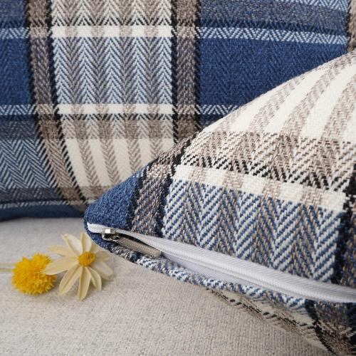 YOUR SMILE Retro Farmhouse Outdoor Buffalo Tartan Chequer Plaid Cotton Linen Decorative Throw Pillow Case Cushion Cover Pillowcase for Sofa,Set of 2,Blue/Stripe