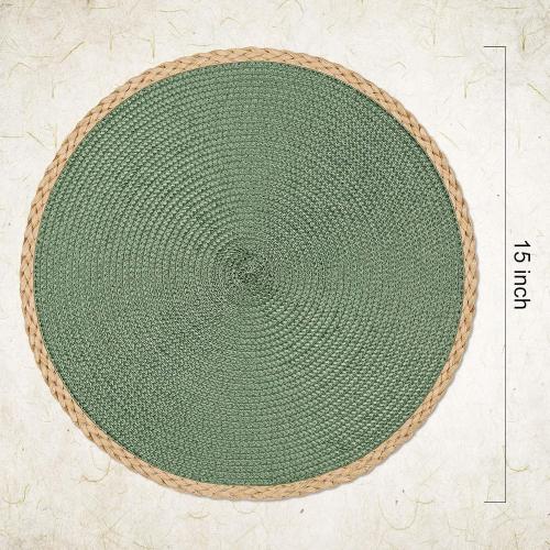 Green 15 Pack of 8 Noctiflorous 15 Inch Round Braided Placemats Set of 8 Washable Wipeable Easy Clean Heat Resistant Woven Dining Table Mats Decor for Holiday Parties Indoor Outdoor Daily Use(Green Thin Edge, 8)