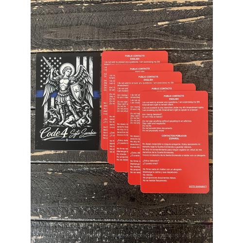 5 Pack Bilingual Red Cards with St. Michael Archangel Decal - English and Spanish Reference Cards for Residential Encounters, Traffic Stops and Public Contacts‼️missing 2‼️