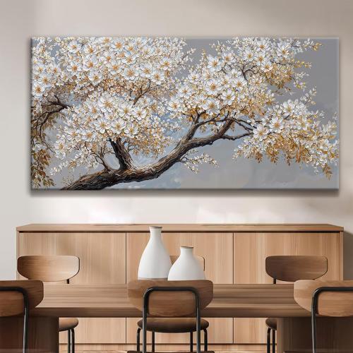 Large Wall Art Decor Modern White Flowers On Tree Artwork Prints Decor Ready To Hang Canvas Wall Art For Living Room Office Bedroom Wall Decor Kitchen 29x58 Inch‼️in packaging ‼️